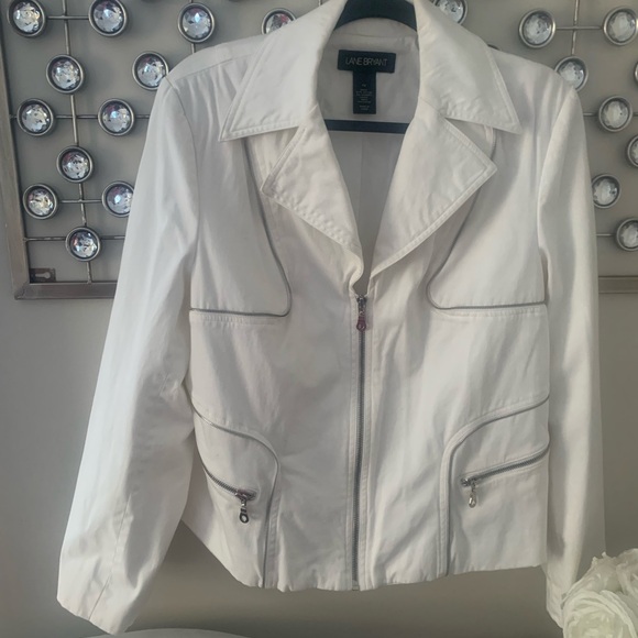 White cotton moto jacket with zipper detail - Picture 1 of 8
